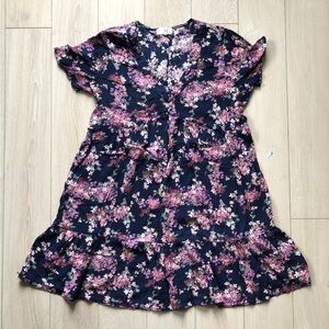 Ivy Tiered Babydoll Floral Print Mini Dress in Navy Size XS